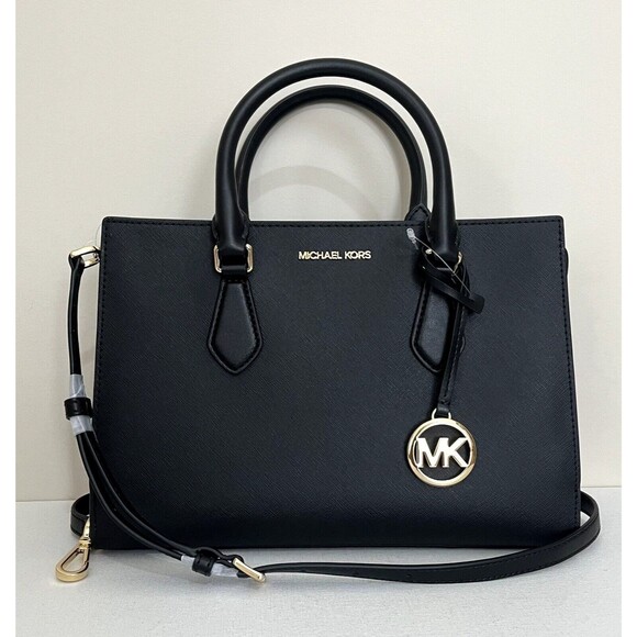 New Michael Kors Sheila Medium Saffiano Vegan Leather Satchel Black - Picture 1 of 7